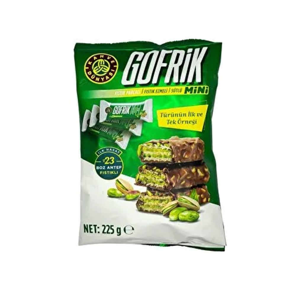 GofretKahve Dünyası Gofrik Antep Fıstıklı Sütlü Gofret Mini 225 g