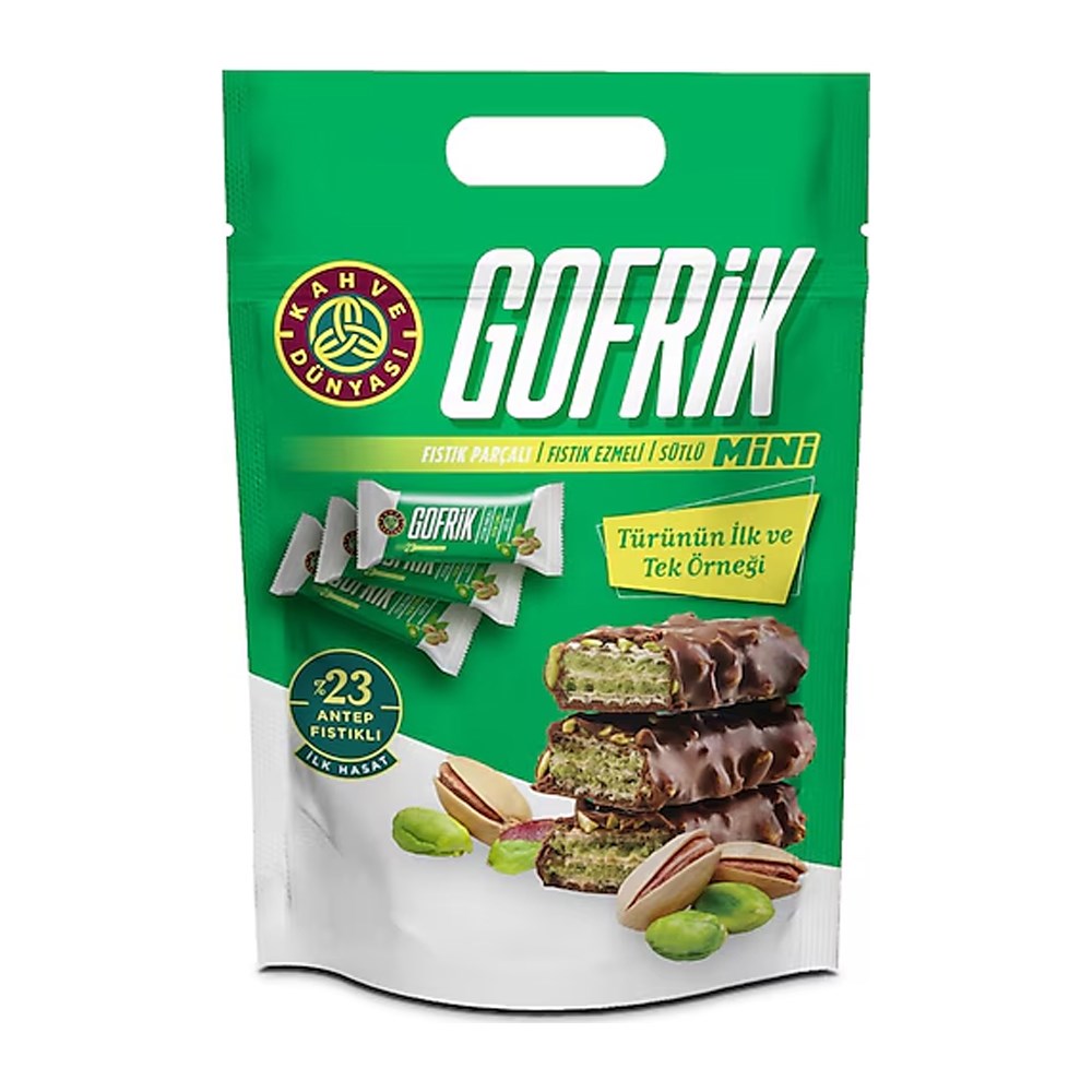 GofretKahve Dünyası Gofrik Sütlü Antep Fıstıklı Mini Gofret Zipper Poset 250 g