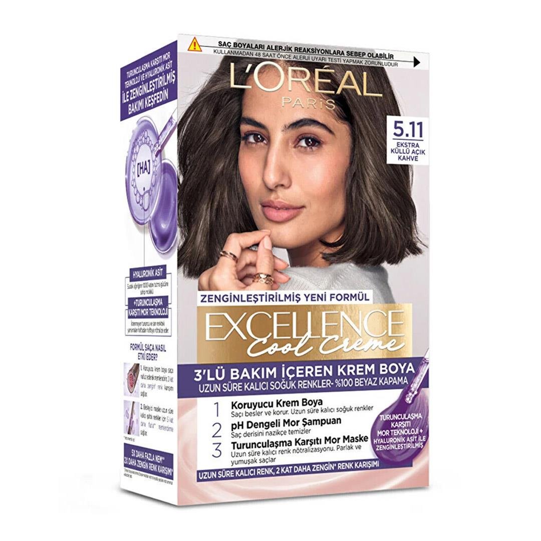 Saç BoyasıL'Oréal Paris Excellence Saç Boyası - 5.11 Ekstra Küllü Açık Kahve