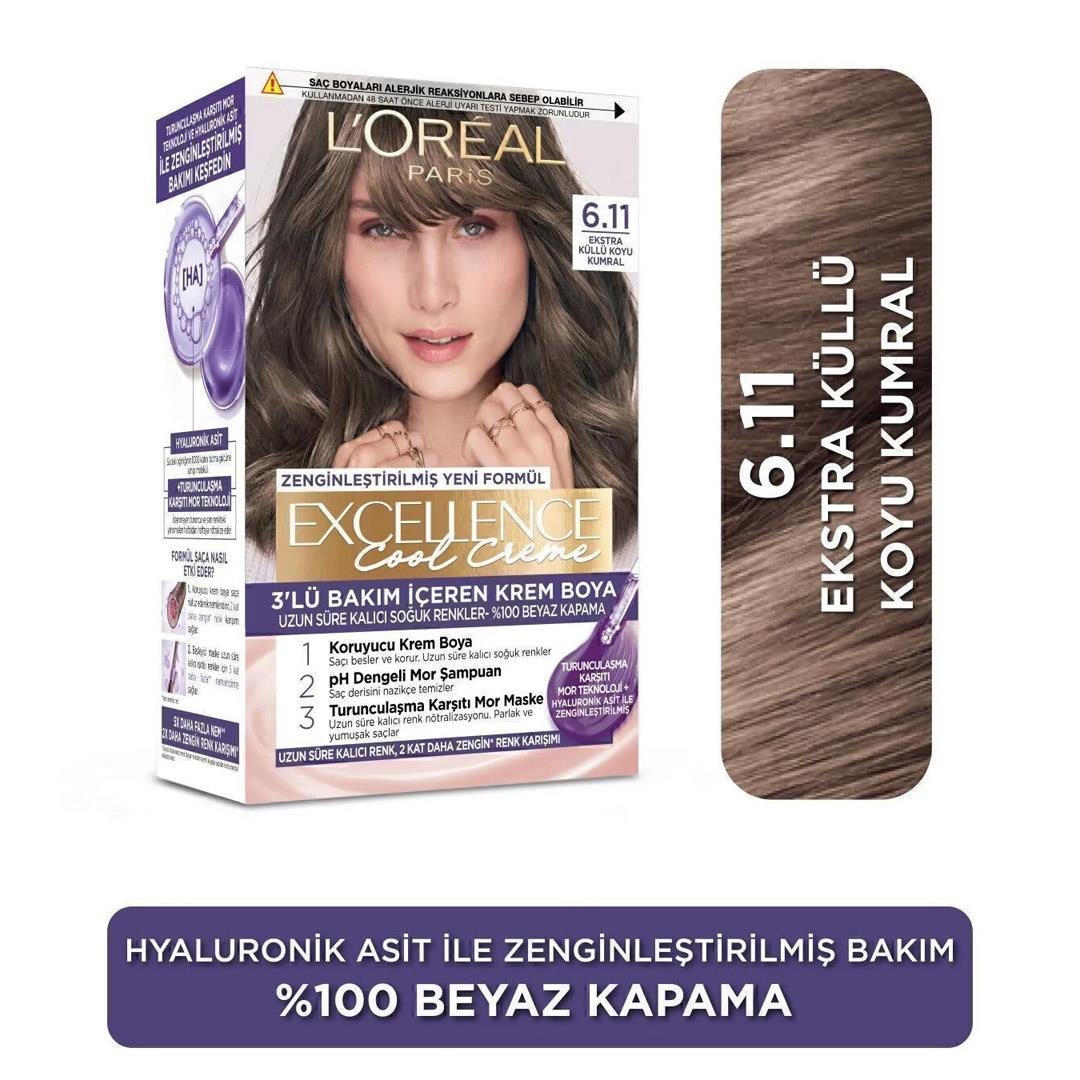 Saç BoyasıLoreal Paris Excellence Cool Creme Saç Boyası 6.11 Ekstra Küllü Koyu Kumral