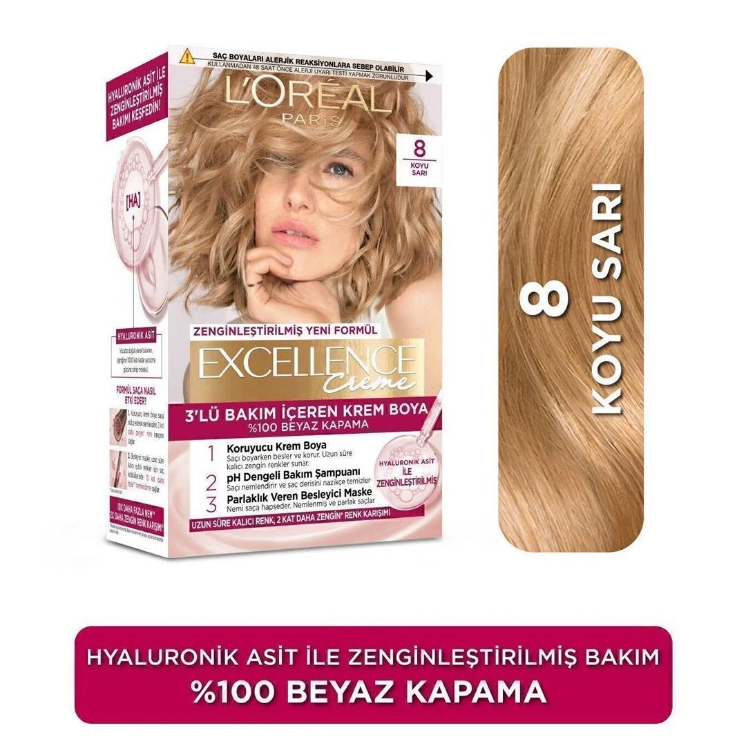 Saç BoyasıLoreal Paris Excellence Creme Saç Boyası 8 Koyu Sarı