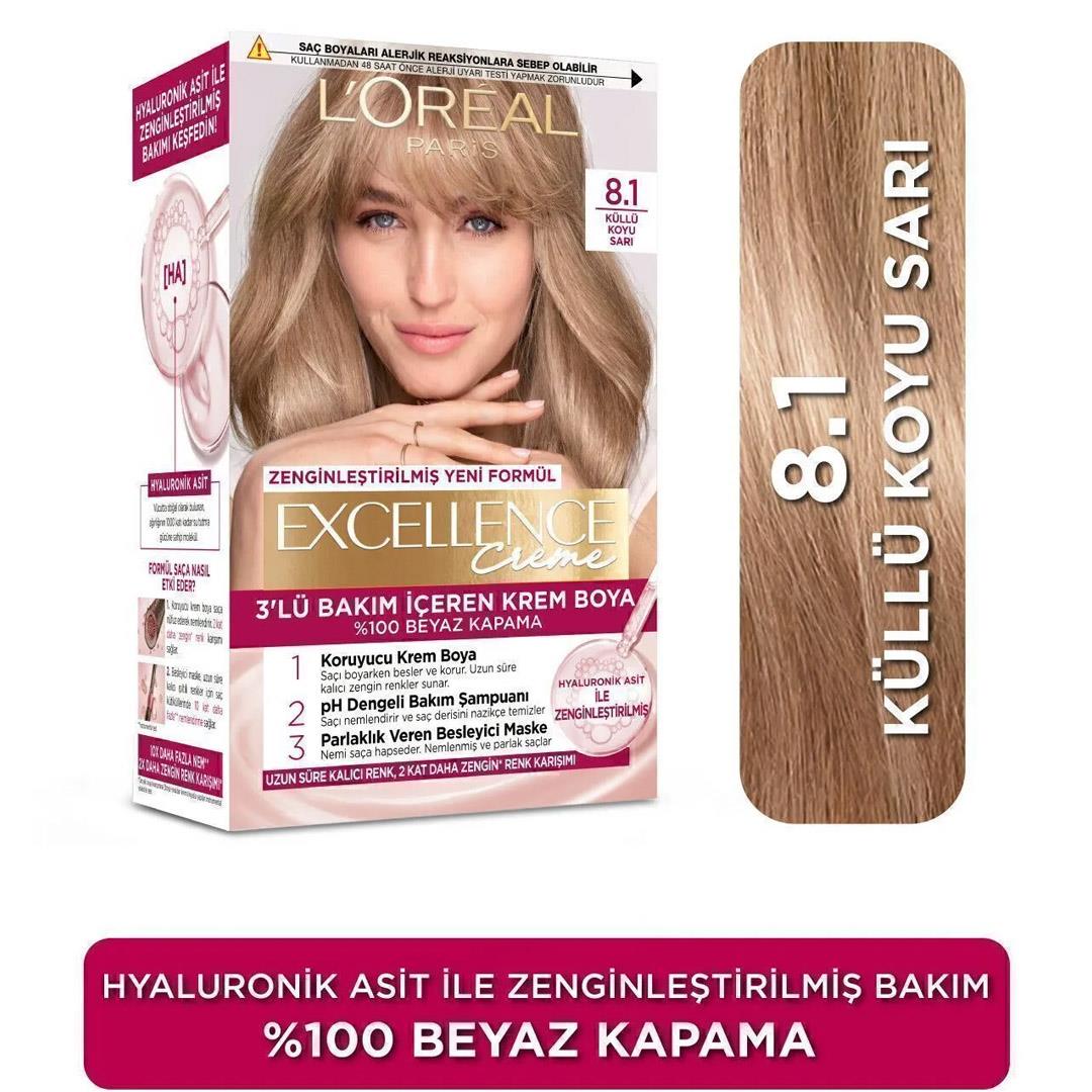 Saç BoyasıLoreal Paris Excellence Creme Saç Boyası 8.1 Küllü Koyu Sarı