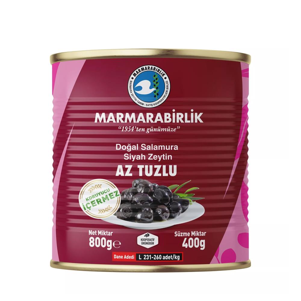 Siyah ZeytinMarmara Birlik Doğal Siyah Zeytin Salamura  Az Tuzlu 400 Gr