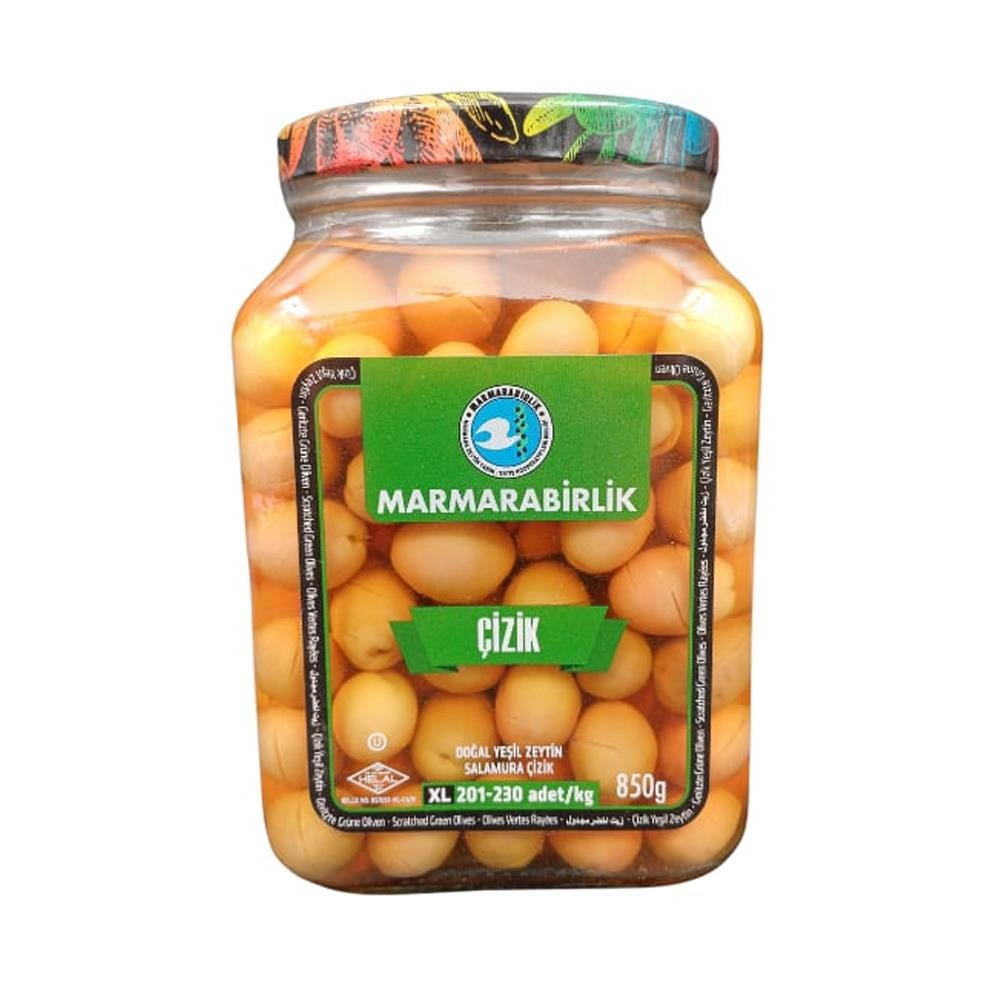 Yeşil ZeytinMarmara Birlik Yeşil Çizik Zeytin 850 Gr 201-230 Xl