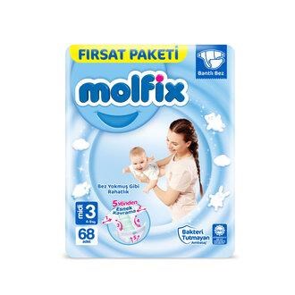 Bebek BezleriMolfix Bantlı Bebek Bezi Fırsat Pk Midi Beden:3 (4-9) 68 li