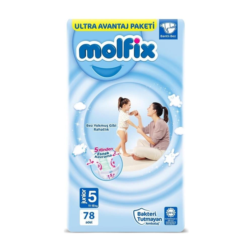 Bebek BezleriMolfix Bebek Bezi Ultra Fırsat Paketi Junior 5 Numara 78 Adet