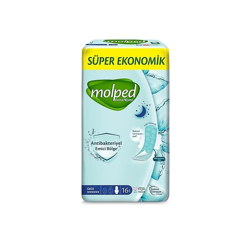 Molped Hijyenik Ped Antibakteriyel Gece 16 lı
