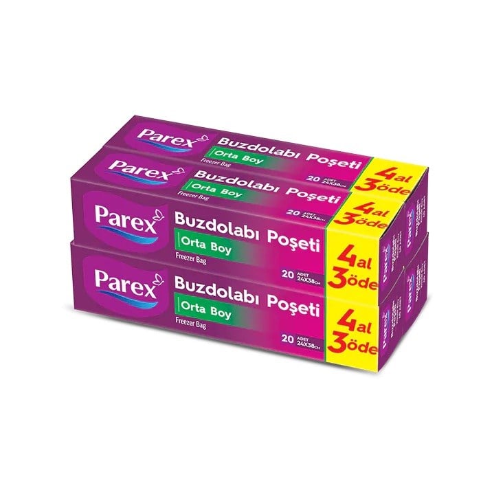 Dondurulmuş Gıda TorbasıParex Buzdolabı Poşeti Orta Boy 24*38 cm 20 li 4 al 3 öde