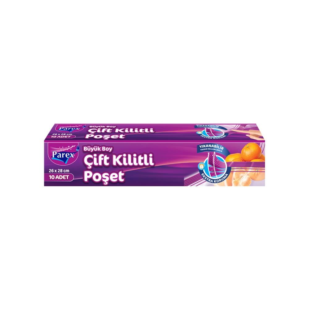 Dondurulmuş Gıda TorbasıParex Çift Kilitli Buzdolabı Poşeti Büyük Boy 10 Lu 26*28 cm
