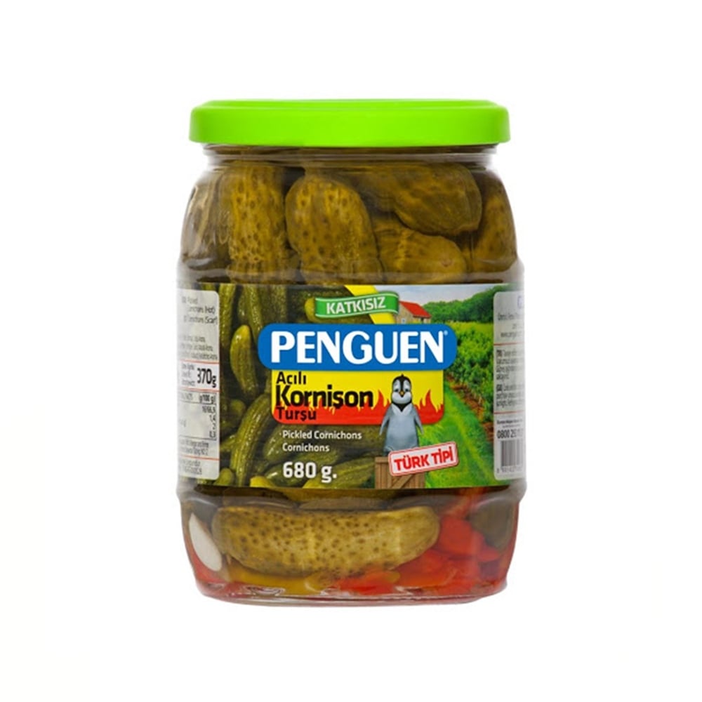 Penguen Turşu Kornişon Acılı Cam 680 Gr