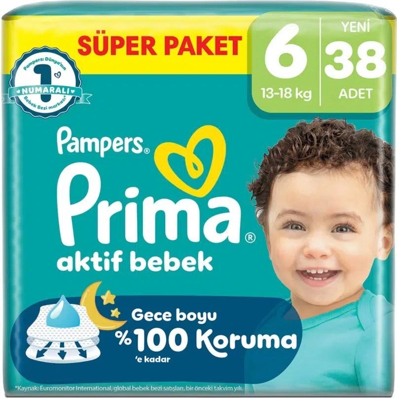 Bebek BezleriPrima Bebek Bezi Süper Paket Extra Large(6) 13-18 Kg 38 li