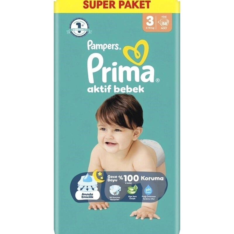 Bebek BezleriPrima Bebek Bezi Süper Paket Midi(3) 6-10 Kg 58 li