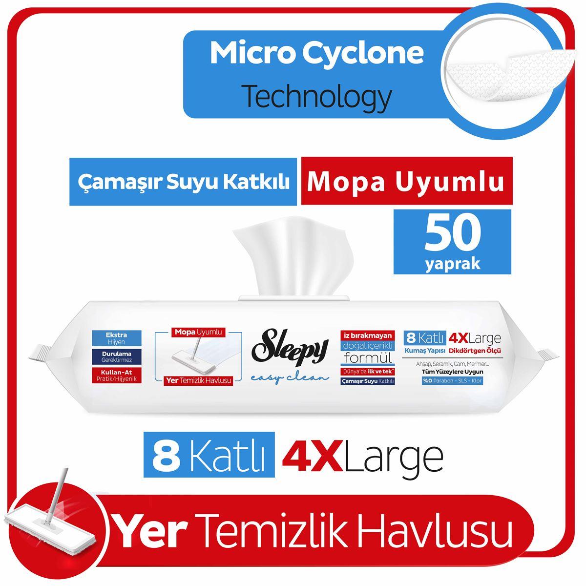 Temizlik BeziSleepy Easy Clean Çamaşır Suyu Katkılı Mopa Uyumlu Yer Temizlik Havlusu 50 Yaprak