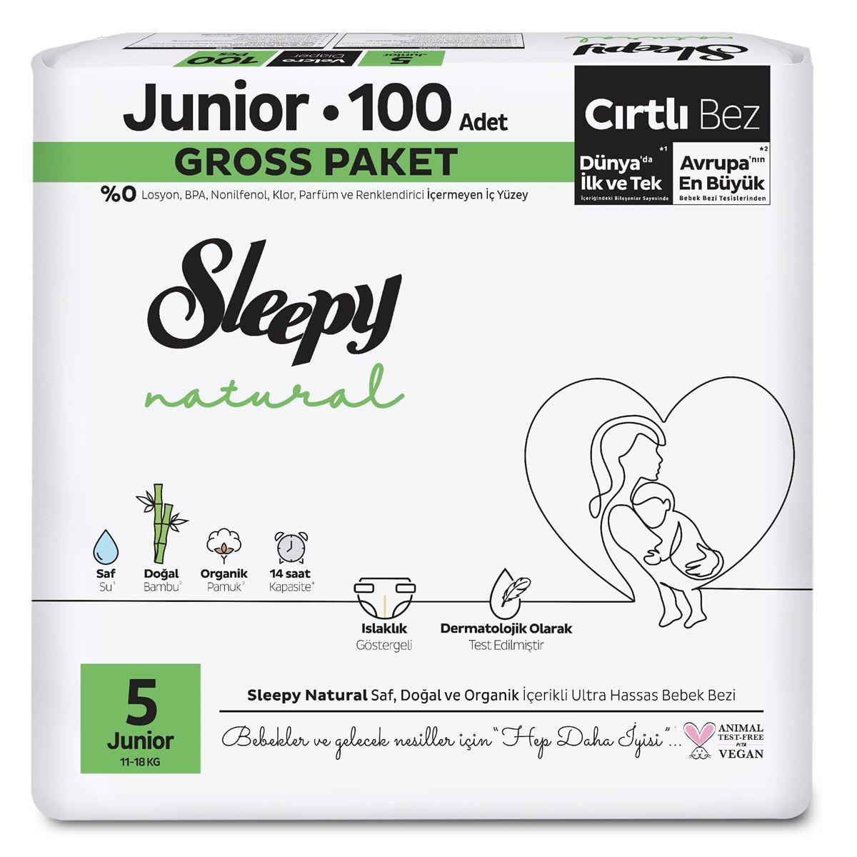 Bebek BezleriSleepy Natural Bebek Bezi Gross Paket 5 Beden 11-18 Kg 100 Adet