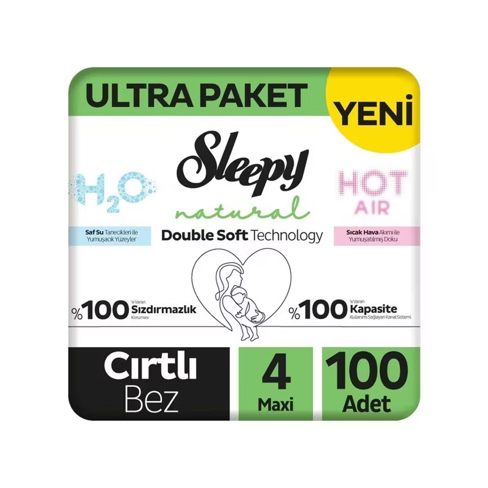 Bebek BezleriSleepy Natural Double Soft Ultra Paket Bebek Bezi 4 Numara Maxi 100 Adet