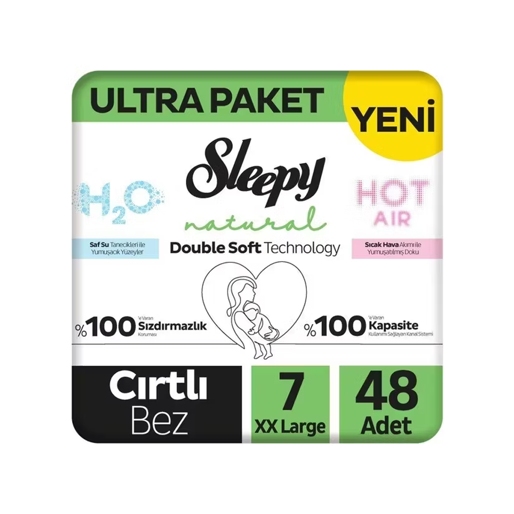 Bebek BezleriSleepy Natural Double Soft Ultra Paket Bebek Bezi 7 Numara Xxlarge 48 Adet