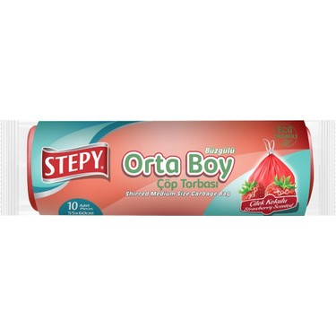 Çöp PoşetiStepy Çöp Torbası Orta Boy Büzgülü Çilekli 55*60cm 10 lu