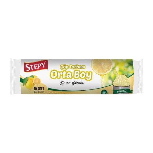 Çöp PoşetiStepy Orta Boy Çöp Torbası Büzgülü Limon Kokulu 10 Adet ( 55*60 cm )