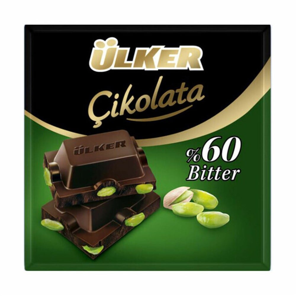 ÜLKER KARE ÇİKOLATA %60BİTTER ANTEP FISTIKLI 60GR