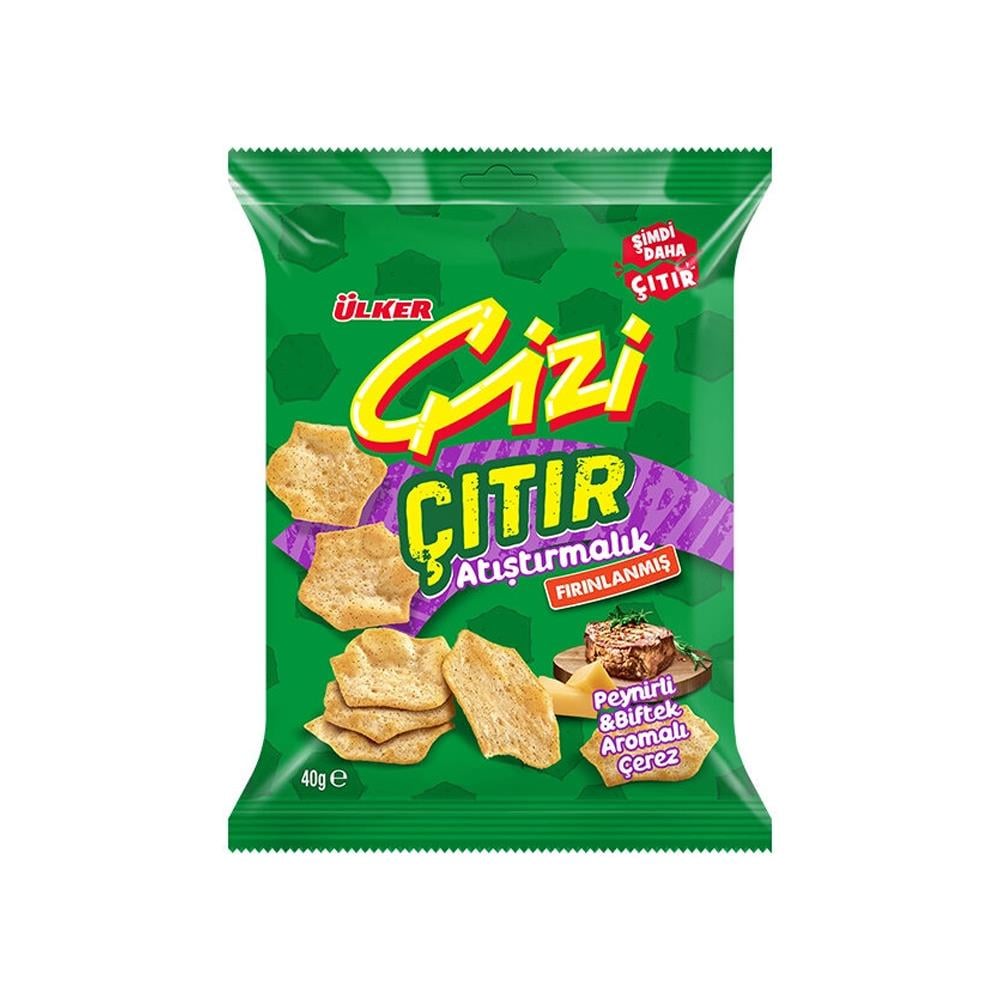 KrakerÜlker Çizi Kraker Bisküvi Çıtır Atıştırmalık Peynirli & Biftek 40 Gr