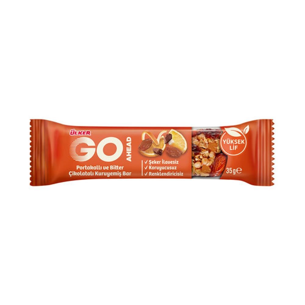 Bar KaplamalılarÜlker Go Ahead Portakallı ve Bitter Çikolatalı Kuruyemiş Bar 35 Gr