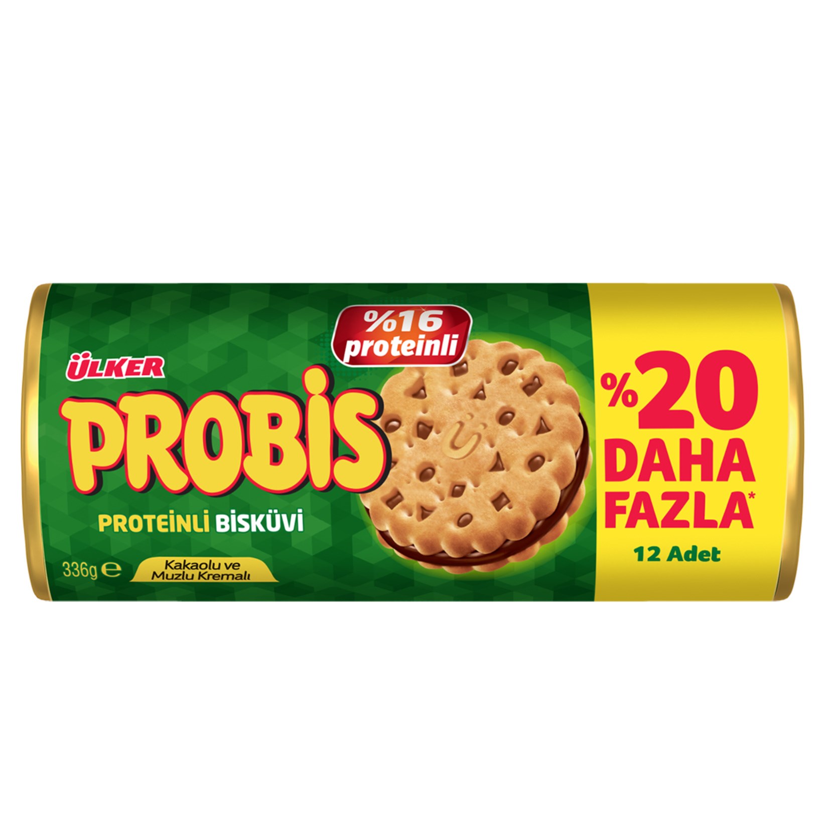 BisküviÜlker Probis Proteinli Kakaolu ve Muzlu Kremalı Bisküvi 12 li 336 g