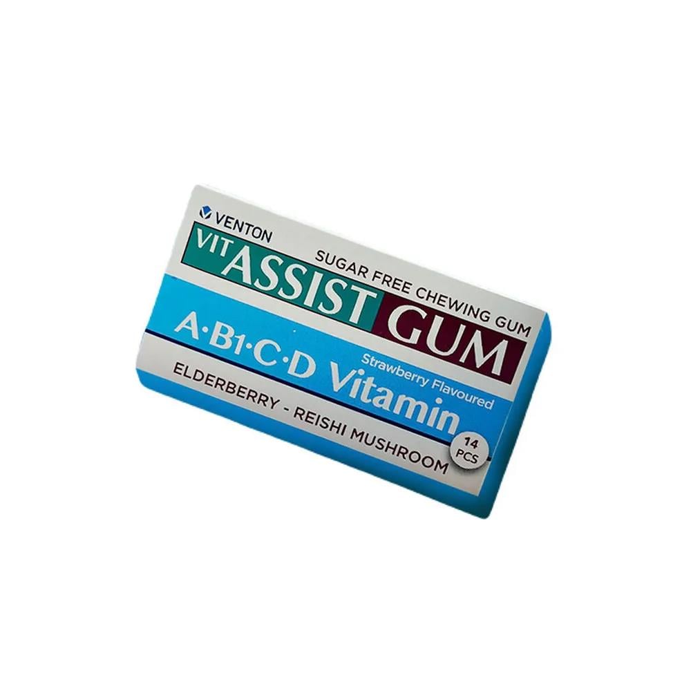 SakızVit Assist Gum A, B1, C, D Vitamini, Karamürver Ve Reishi Mantarlı Şekersiz Çilekli Sakız