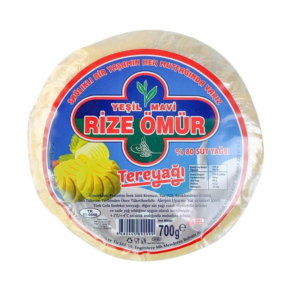 TereyağYeşil Mavi Rize Ömür Tereyağı 700 gr Topak %82 Süt yağlı