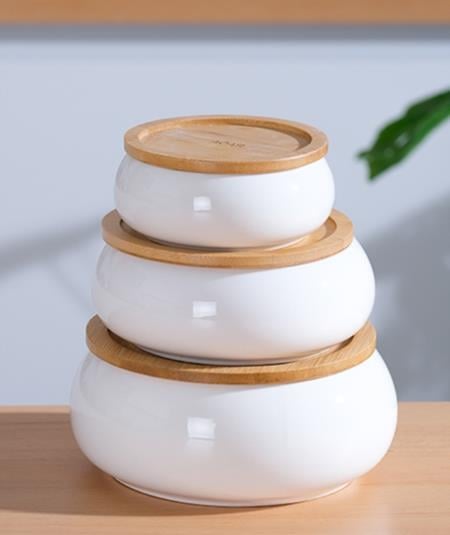 Acar Bambu Pamira Porselen 3 Lü Saklama Kabı