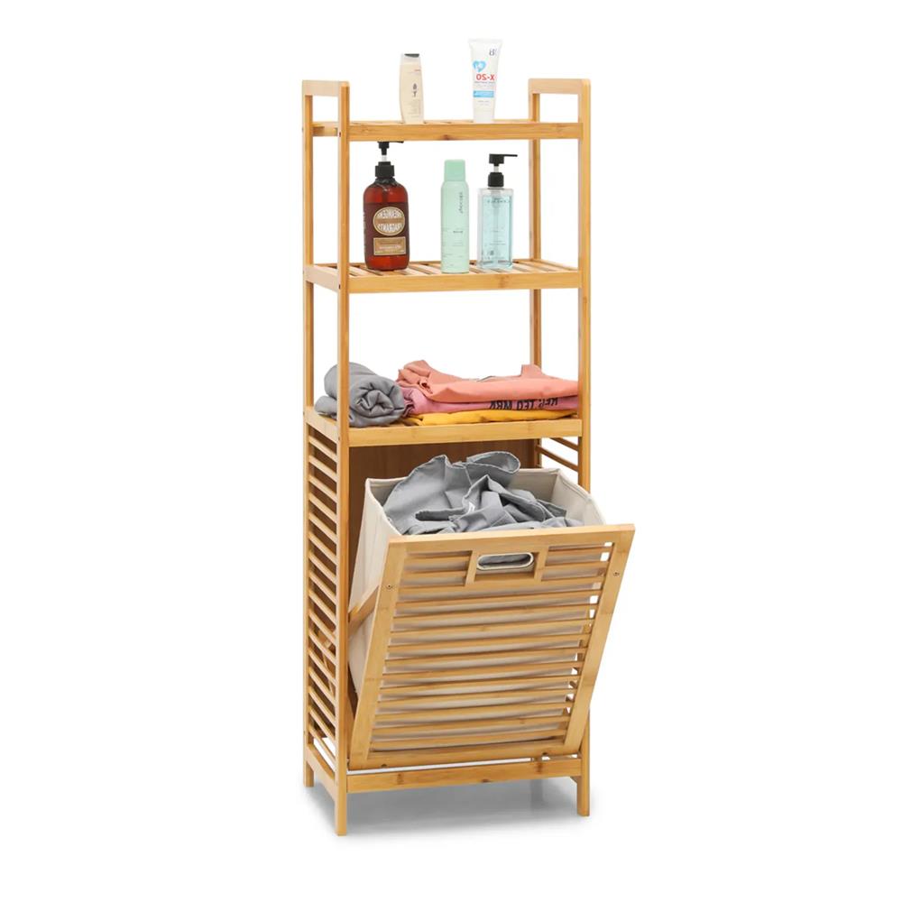 Digithome Bambu Kirli Sepetli 3 Raflı Çok Amaçlı Banyo Düzenleyici Çamaşır Sepeti Organizer DB-0002