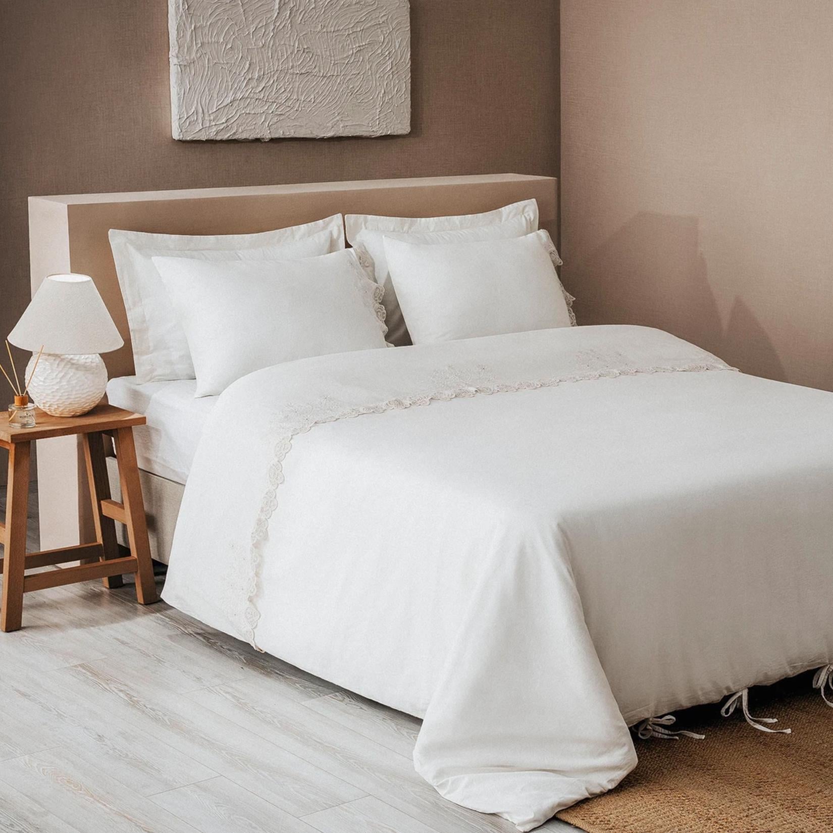 Ecocotton Amanda Çift Kişilik Nevresim Takımı Organik Pamuk Keten Krem