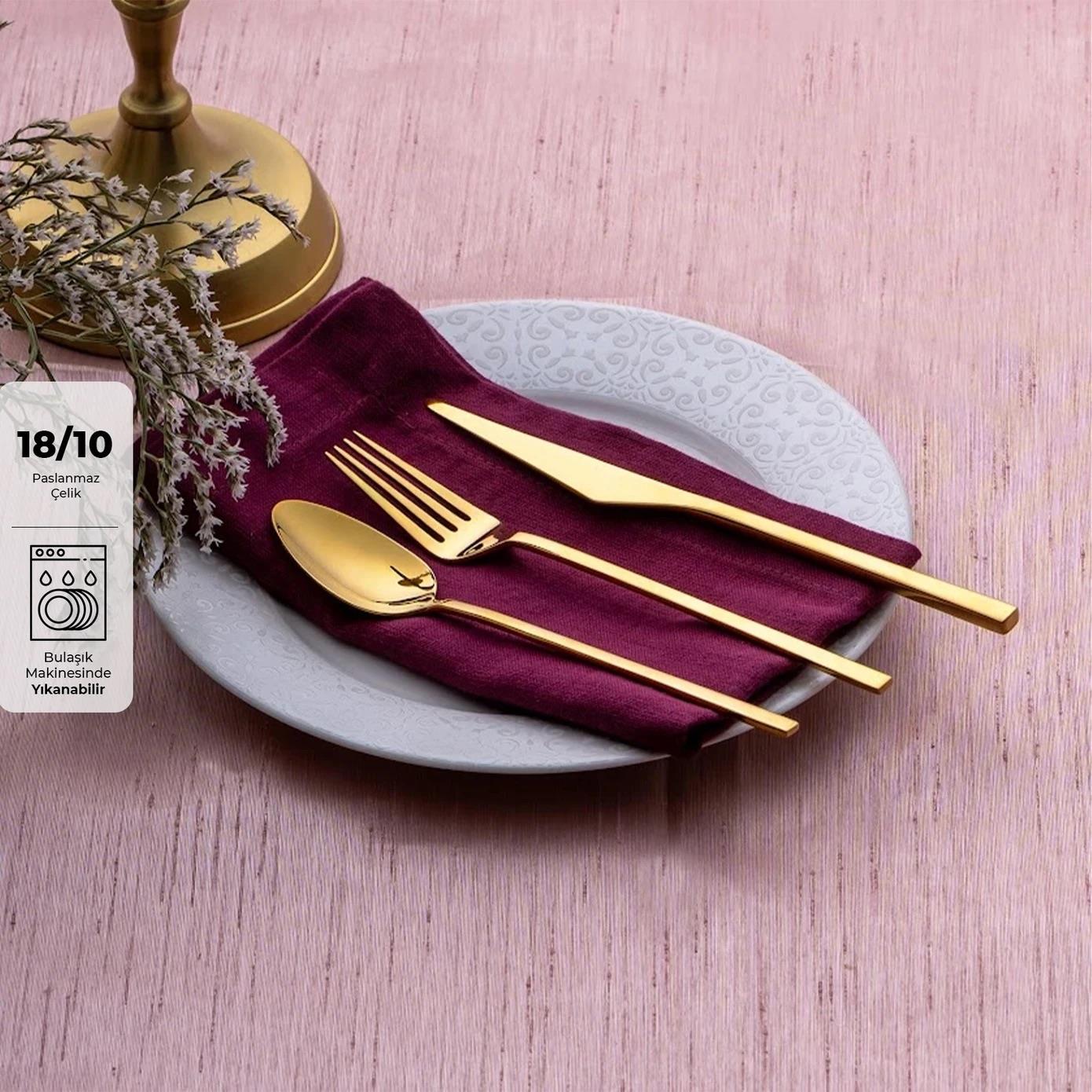 Emsan Alba 18 Parça Parlak Gold Tatlı Kutulu Çatal Kaşık Bıçak Takımı