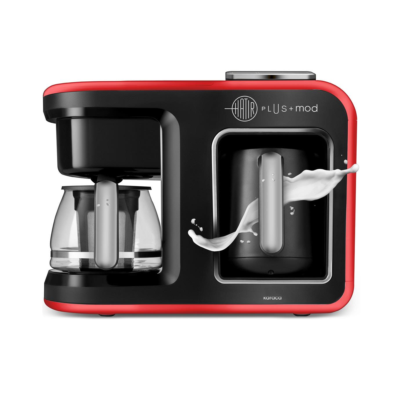 Karaca Hatır Plus 5 in 1 Konuşan Közde ve Sütlü Türk Kahvesi ve Filtre Kahve Makinesi Cherry Red