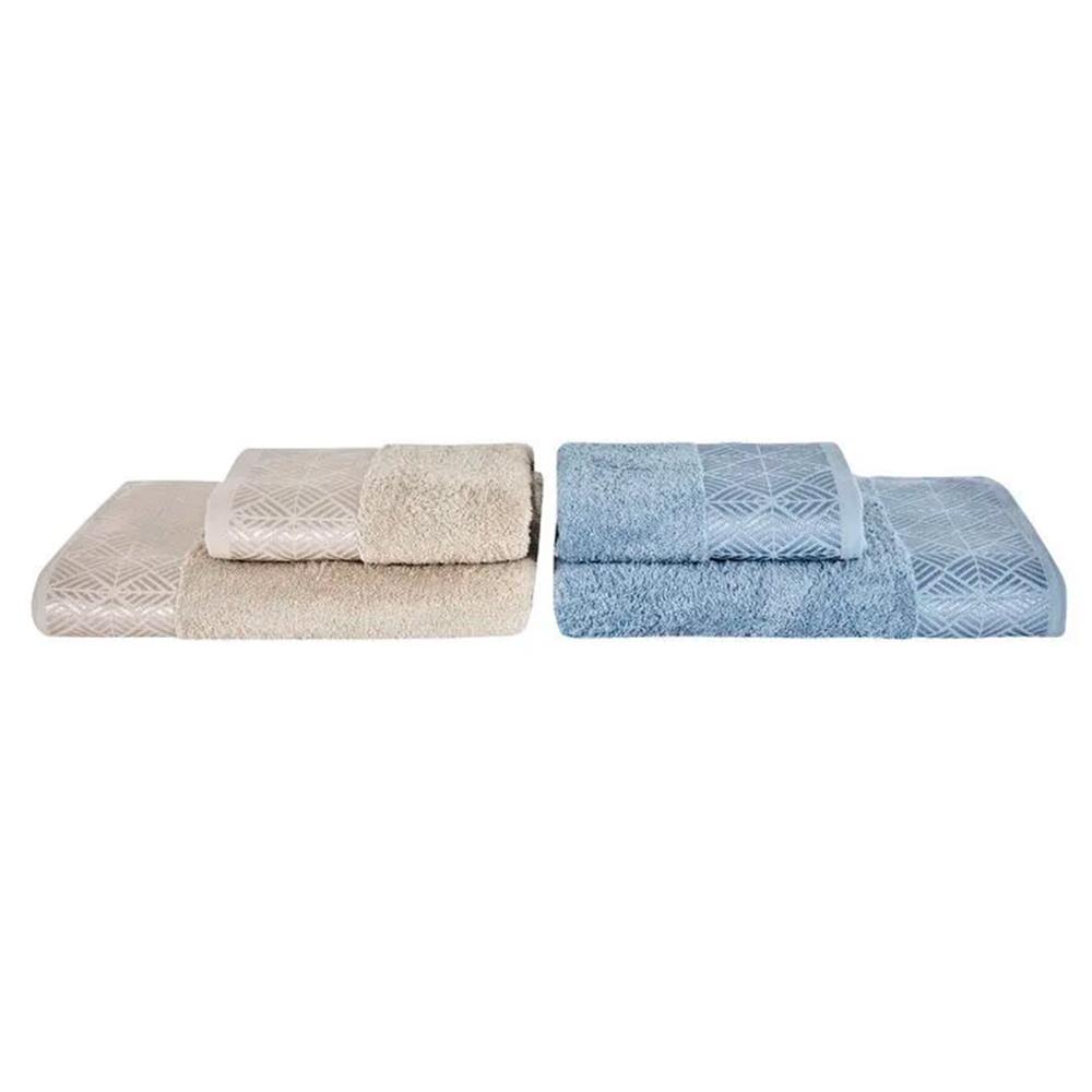 Karaca Home Lucia 4 Parça Banyo/Baş Havlusu Hamam Seti Mavi Bej