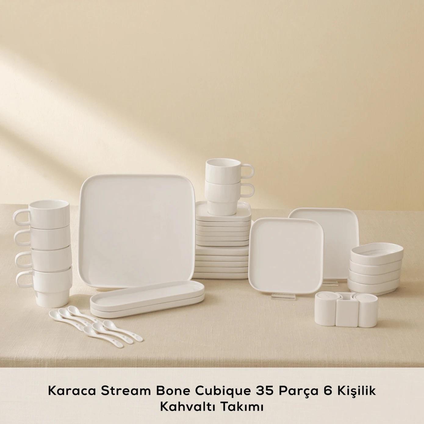 Karaca Stream Bone Cubique 35 Parça 6 Kişilik Kahvaltı Takımı