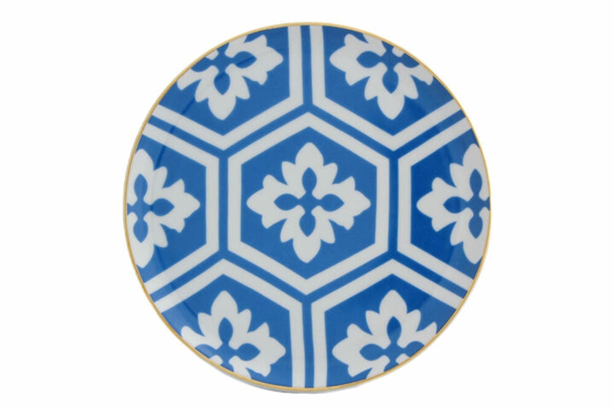 Porland Morocco Desen2 Mavi Düz Tabak 17cm