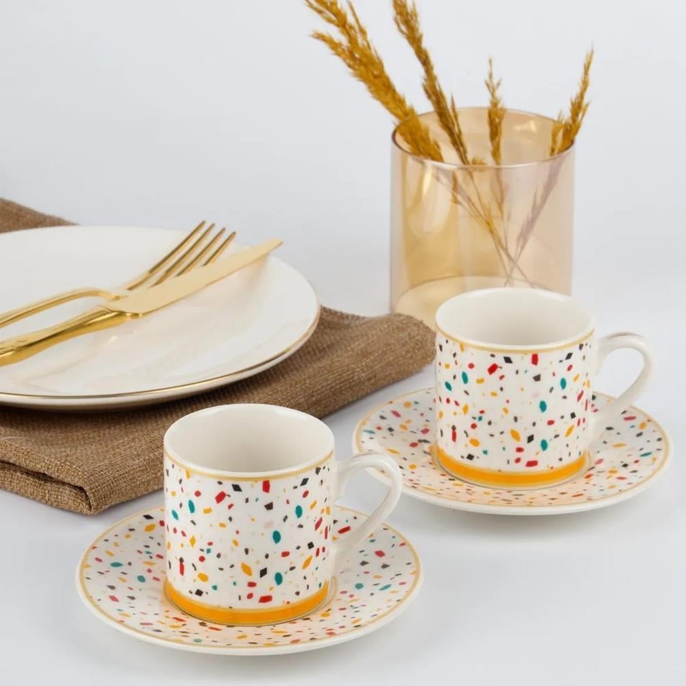 Porsima Colorful 6 Kişilik Porselen Kahve Fincan Takımı 100 ml Porsima TE-028 Colorful