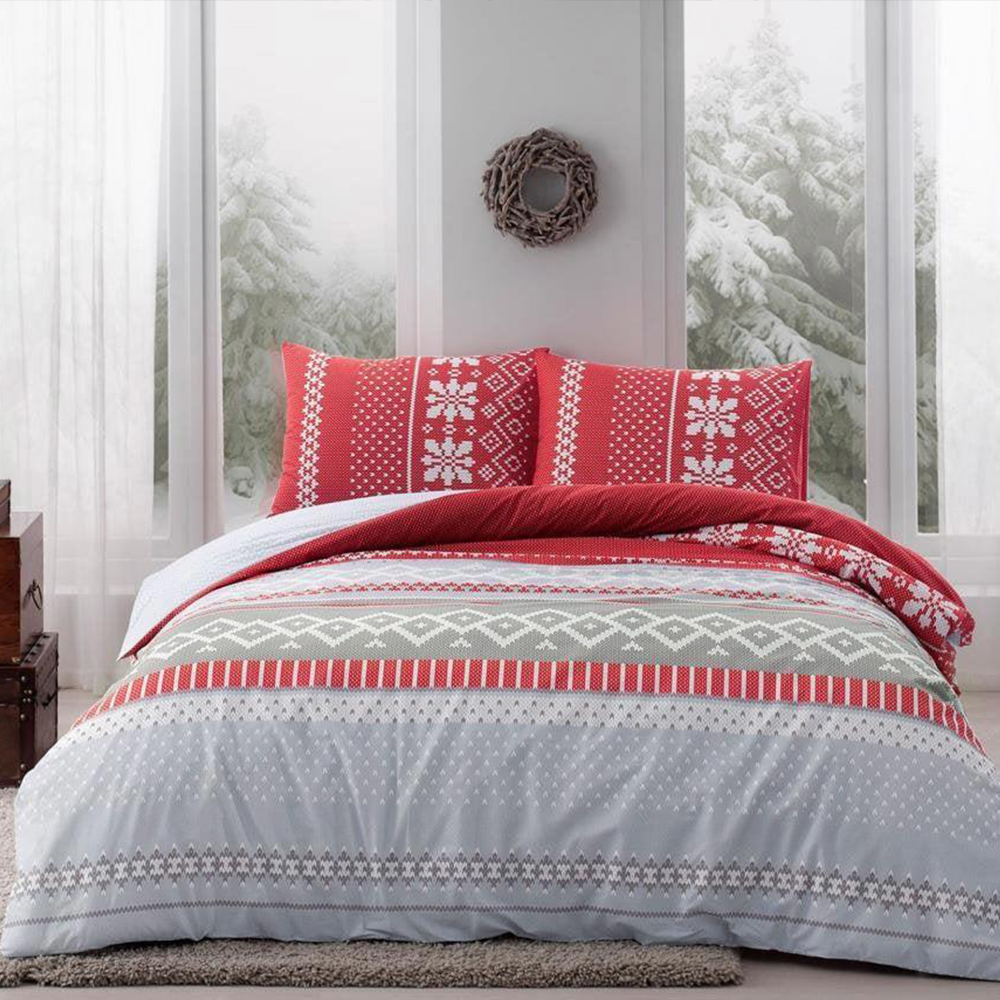 Taç Çift Kişilik Ranforce Nevresim Takımı Merry Kırmızı