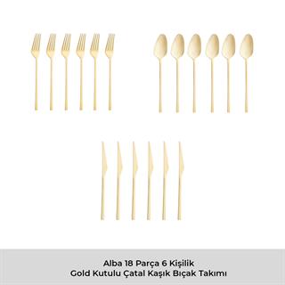 Emsan Alba 18 Parça Parlak Gold Yemek Kutulu Çatal Kaşık Bıçak Takımı