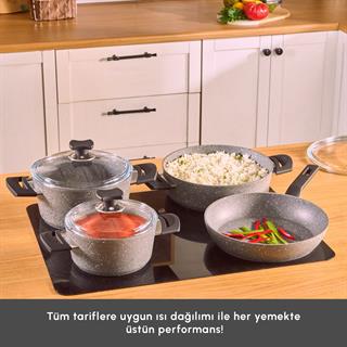 Karaca Biogranit Uraz 7 Parça Tencere Seti Gri