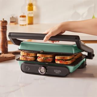 Karaca Gastro Grill Glass Premium 2400W Döküm Tost ve Izgara Makinesi Blue Mist 6 Dilim Kapasiteli
