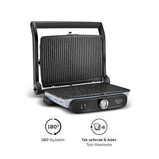 Karaca Gastro Grill Glass Premium 6 Dilim Kapasiteli Döküm Tost ve Izgara Makinesi Ocean Wave 2400W