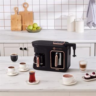 Karaca Hatır Plus Barista Steel 6 in 1 Konuşan Latte Cappuccino ve Közde Türk Kahve Makinesi Walnut Brown