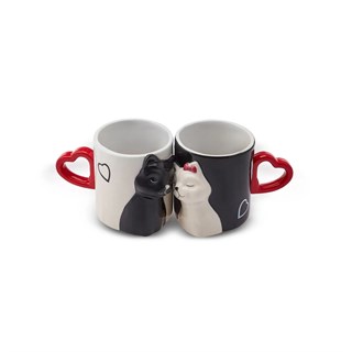 Karaca Love Cat Kalpli 2li Kupa 310 ml