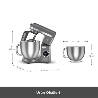 Karaca Mastermaid Chef Ultra D2000W Dijital Ekranlı Hamur Yoğurma Makinesi Galaxy Grey 7L