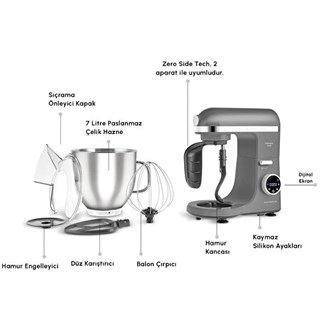 Karaca Mastermaid Chef Ultra D2000W Dijital Ekranlı Hamur Yoğurma Makinesi Galaxy Grey 7L