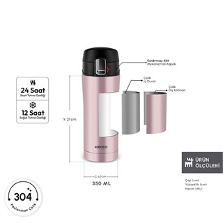 Karaca Pluton Çelik Sızdırmaz Termos Rose Gold 350 ml