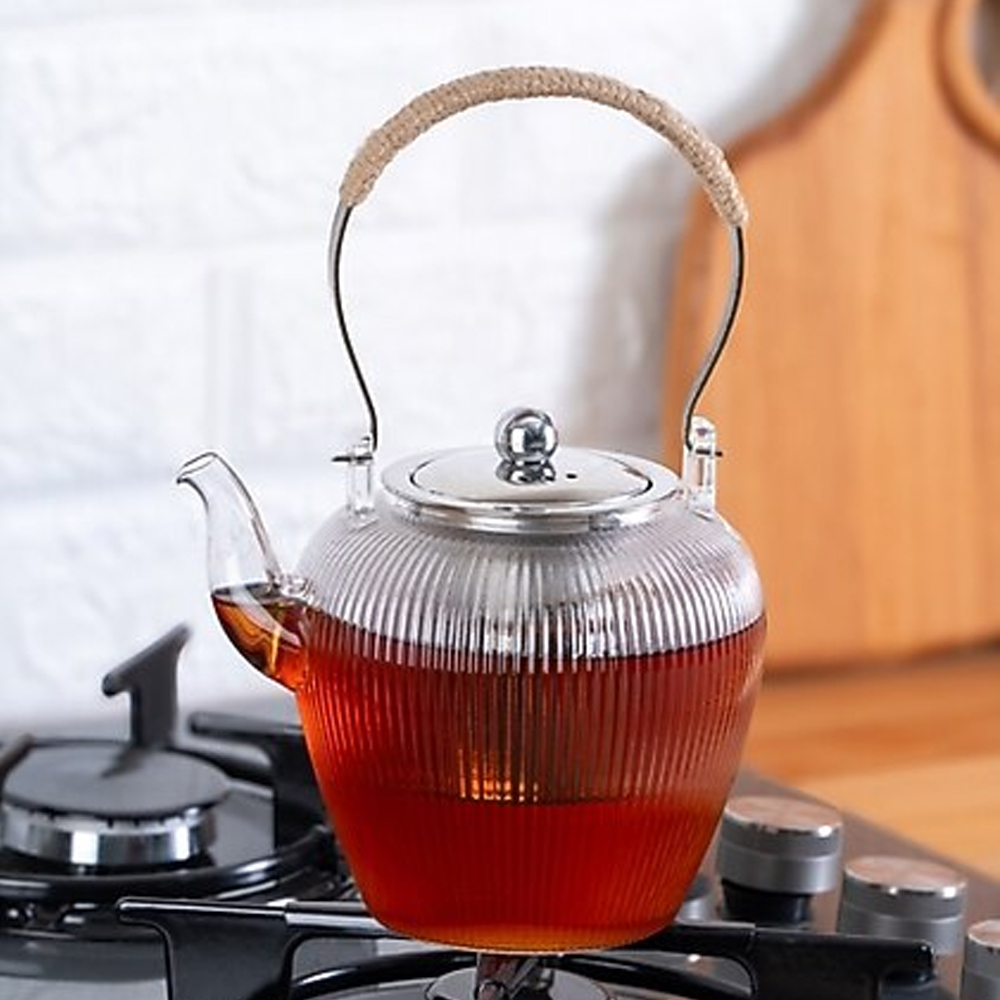 Acar  Borosilikat Süzgeçli Cam Çaydanlık 1 L