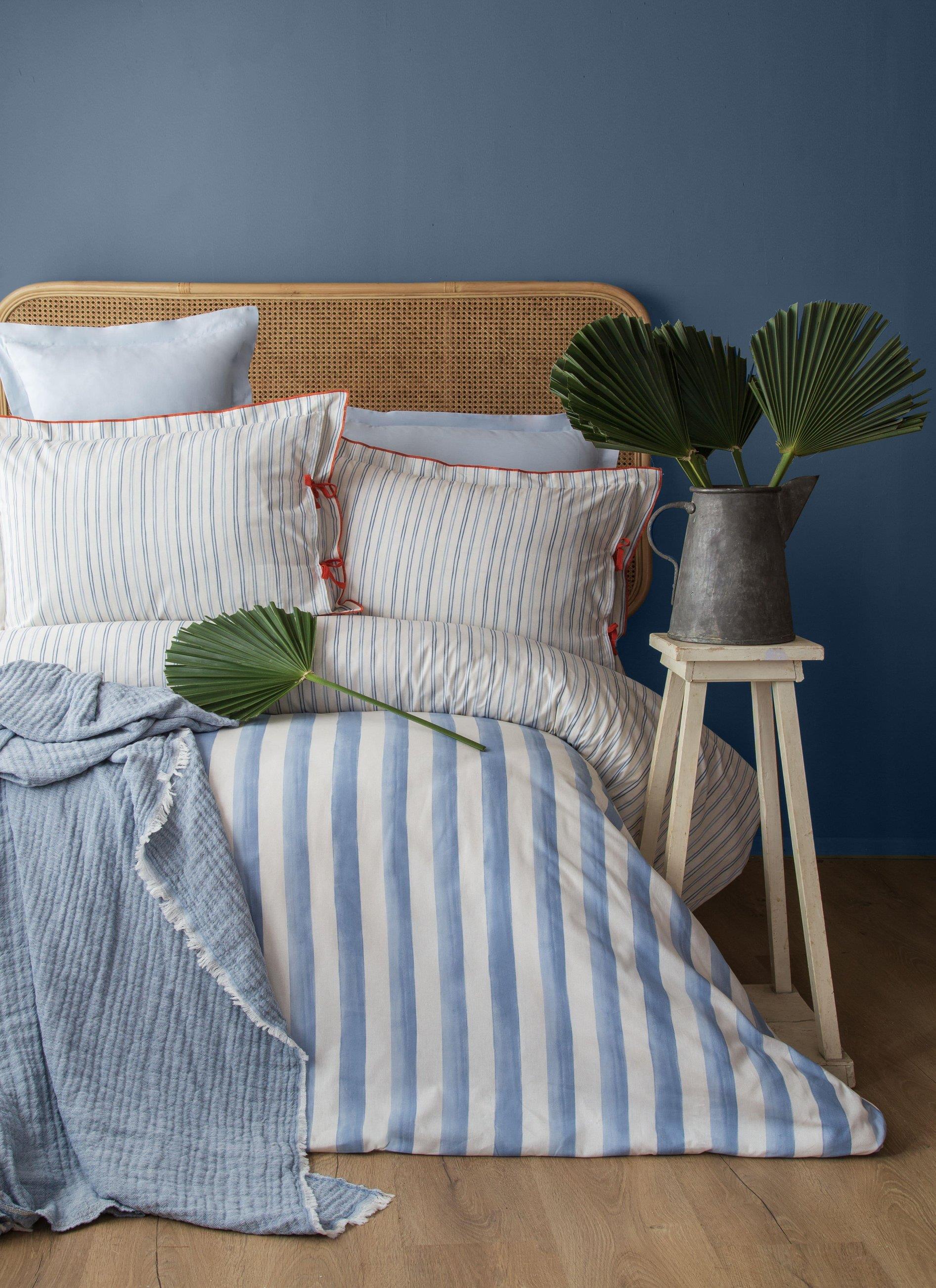 Apricitas Çift Kişilik Muslın Pike Nevresim Set Strıpe Mavı