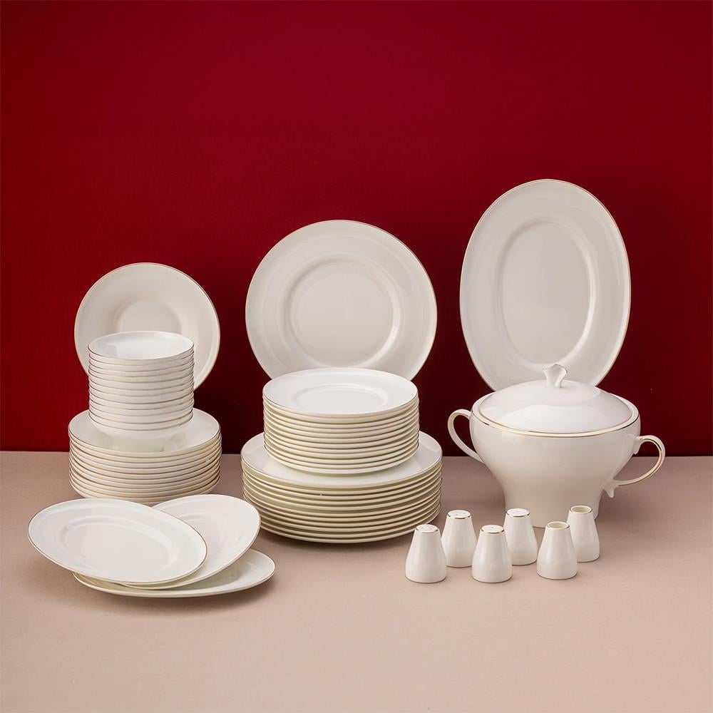 Emsan Alicia Fine Bone 60 Parça 12 Kişilik Yuvarlak Yemek Takımı Gold